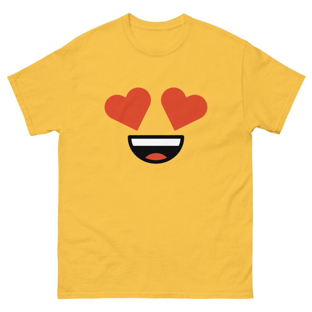 Sydänsilmät emoji t-paita keltainen